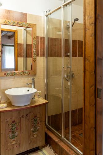 Baño con ducha y lavabo en Viscri 195
