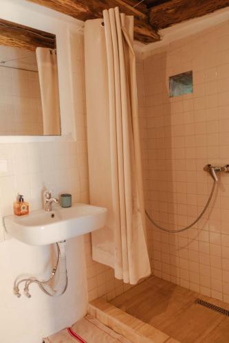 Baño con ducha y lavabo en Viscri 9