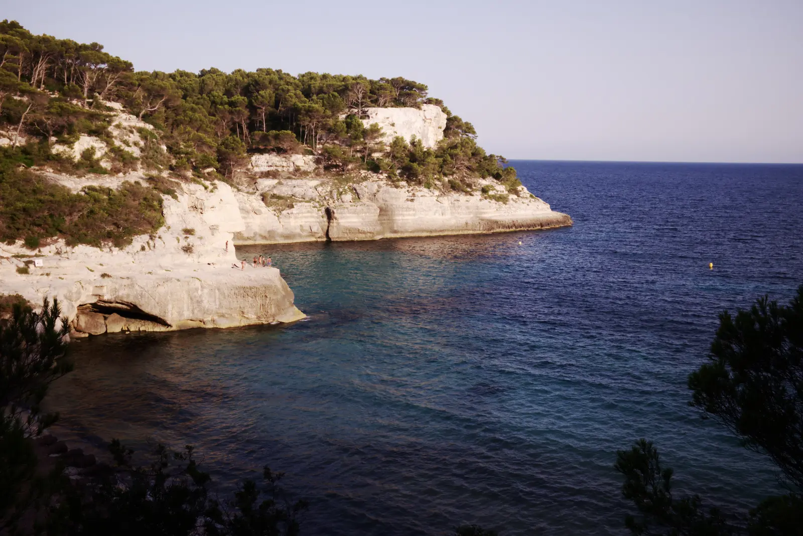Cala Mitjana entre pinos y acantilados blancos