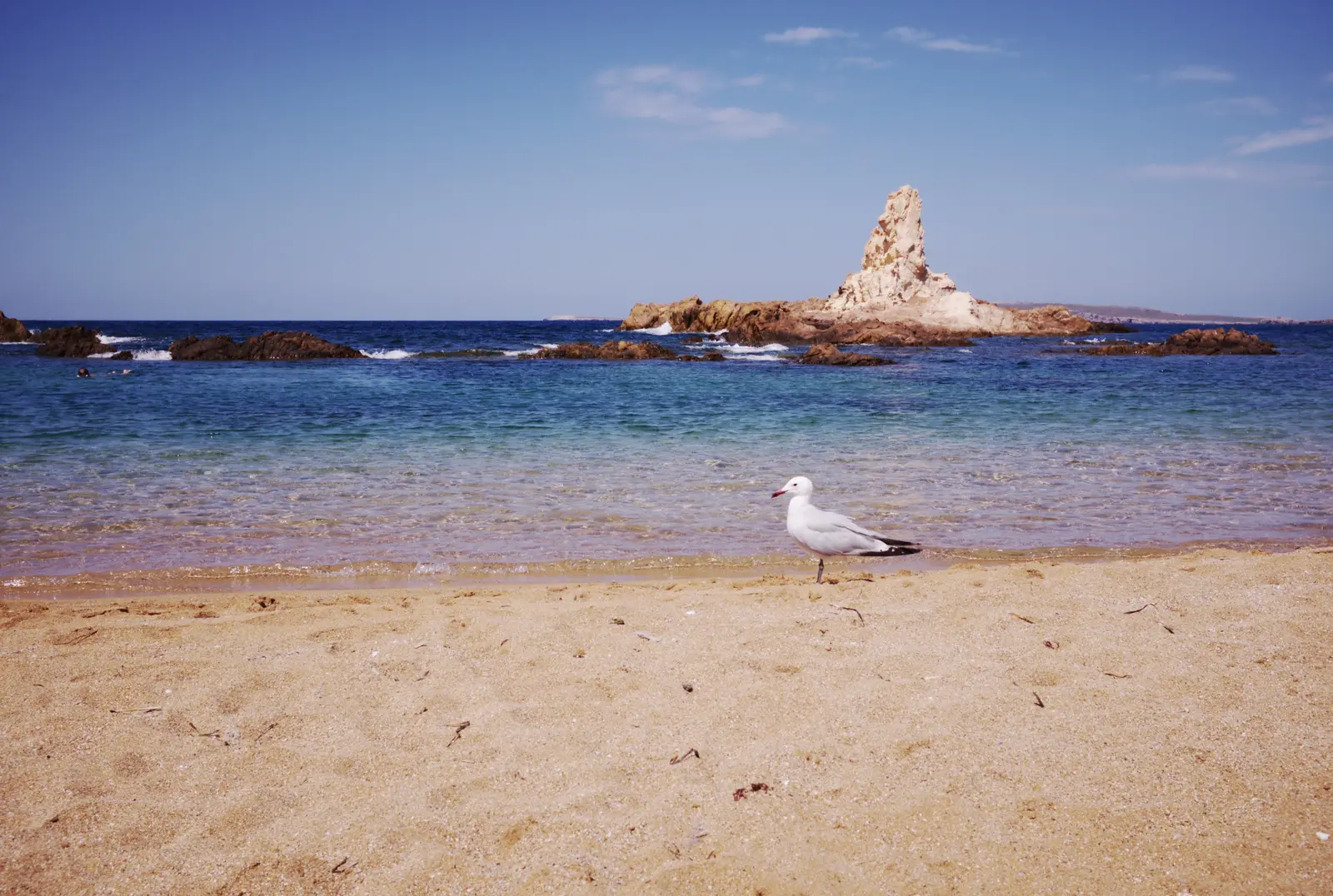 Arena dorada, agua tranquila y rocas de Cala Pregonda en la costa norte
